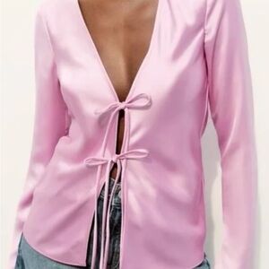 Zara Pink Long-Sleeve Tie Blouse